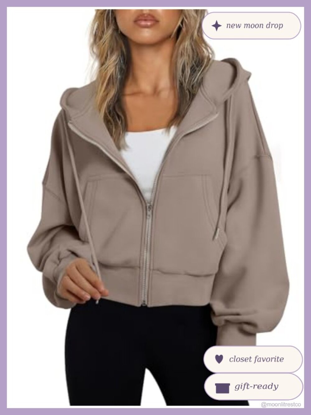 Zip Up Cropped Hoodie Jacket Polyester Cotton Relaxed Athleisure Layer